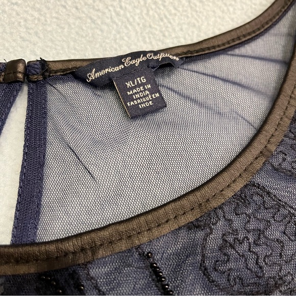 Navy blue sheer lace top - Picture 3 of 6